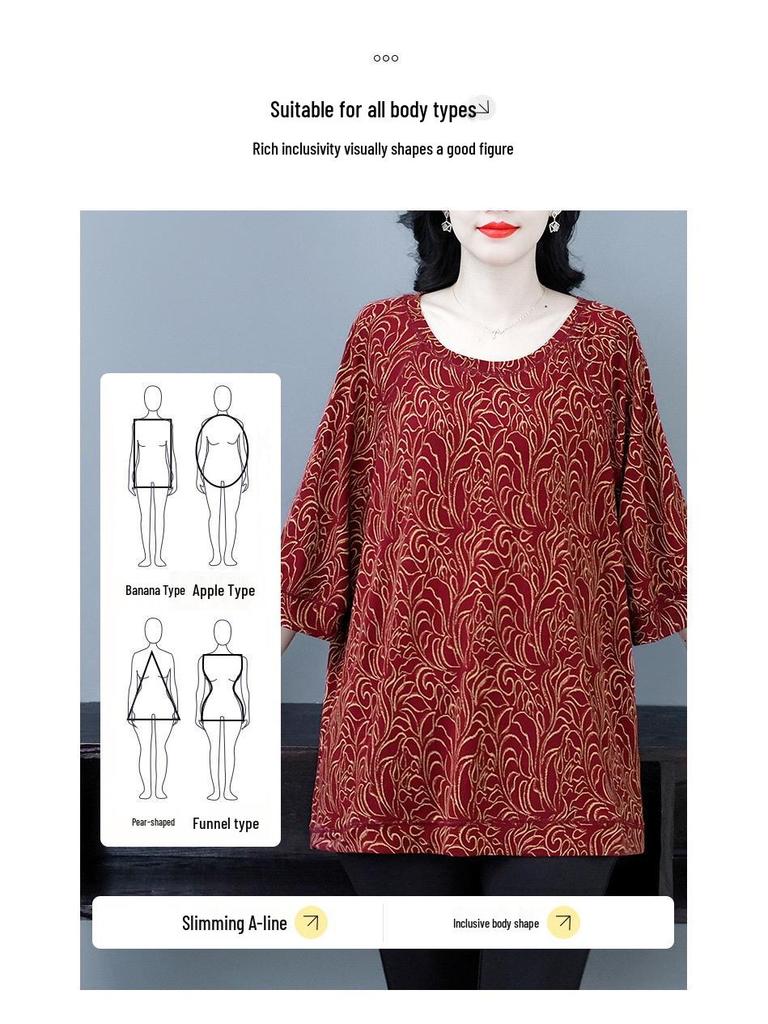 2025 Summer Floral Drapey Mid-Sleeve Plus Size Versatile Women's Clothing