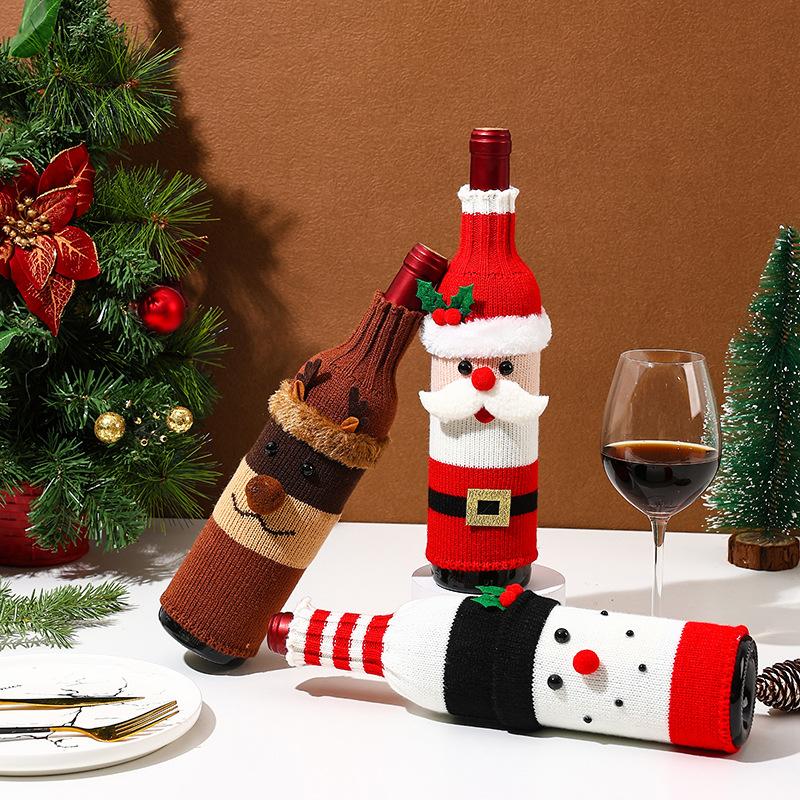 1/3PCS Christmas Wine Bottle Cover Set Santa Snowman Woven Wine Bottle Bags For Christmas Party Dinner Table Decorations Gifts