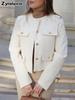 Women's New Fall Winter High-End Crew Neck Small Cardigan Style Short Jacket Fashion Versatile Oversized Check Blazer