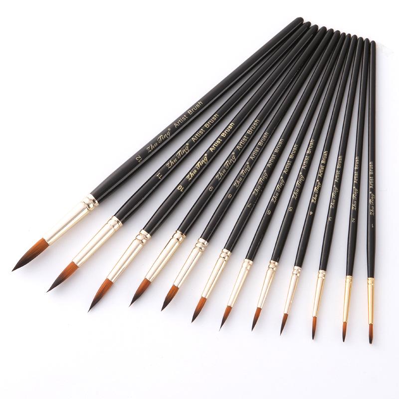 12-Color Double-Sided Nylon Bristle Round Tip Watercolor & Oil Painting Brush Set