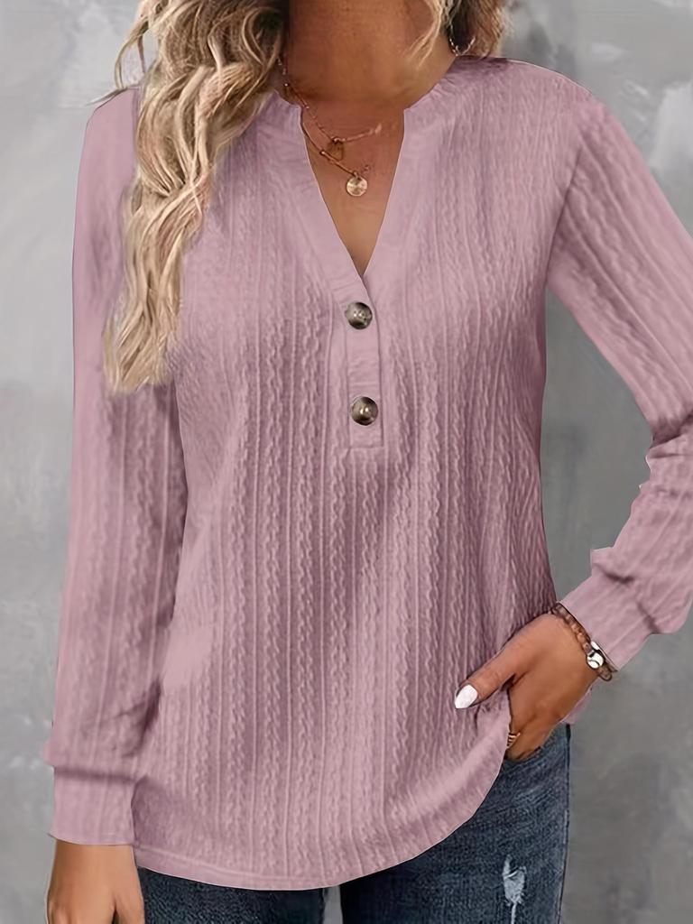 European & American Autumn/Winter Women's Long-Sleeve V-Neck Button T-Shirt 2024