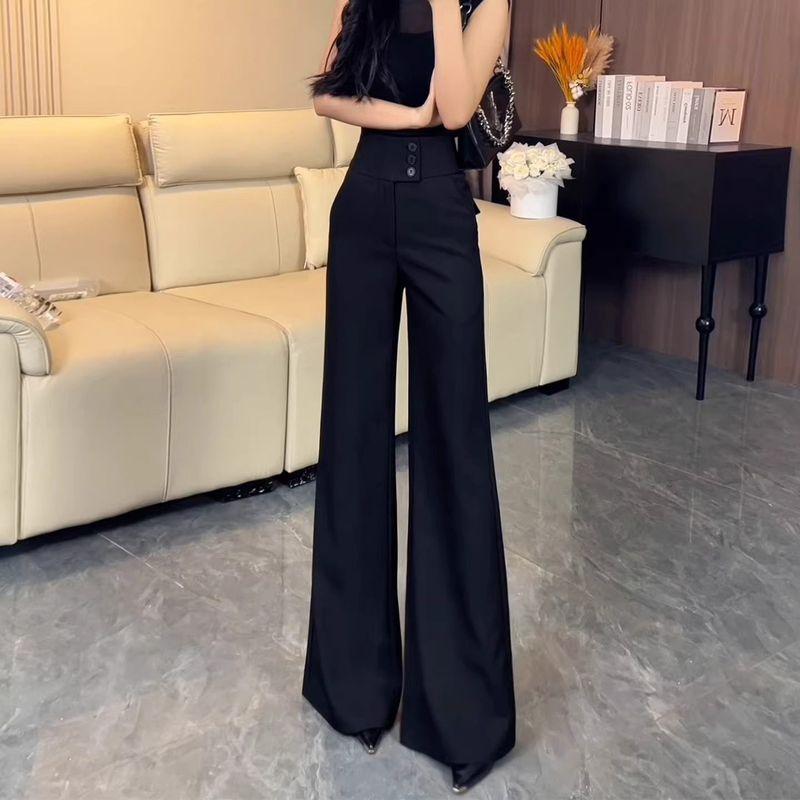 High-End Black Flared Suit Pants for Women, Summer 2026 New Style, Elegant High-Waisted, Slimming, Drapey, Floor-Length Bell-Bottom Pants