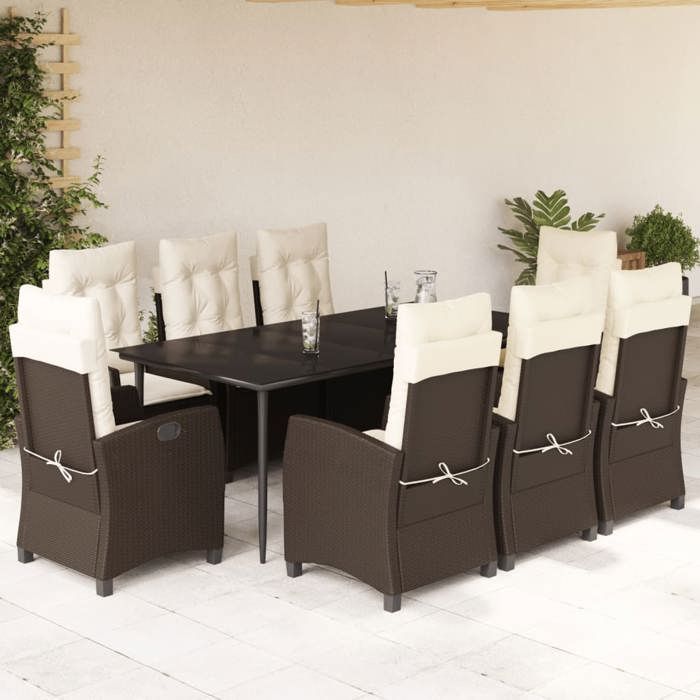 VidaXL Ensemble à Manger de Jardin avec Coussins 9 pcs, Table et Chaises avec Dossier Réglable, Meubles d'Extérieur, 3212771
