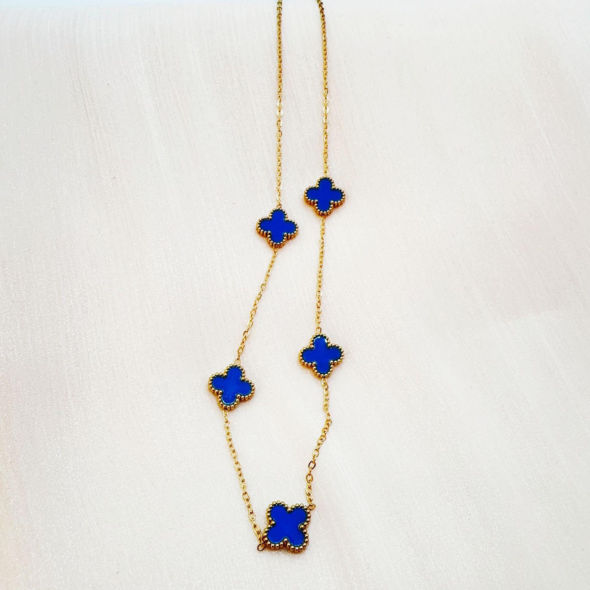 

13 мм титановая сталь четырехлистный клевер ожерелье для женщин без потери цвета 18k легкие роскошные ювелирные изделия дамы ключичная цепочка синий