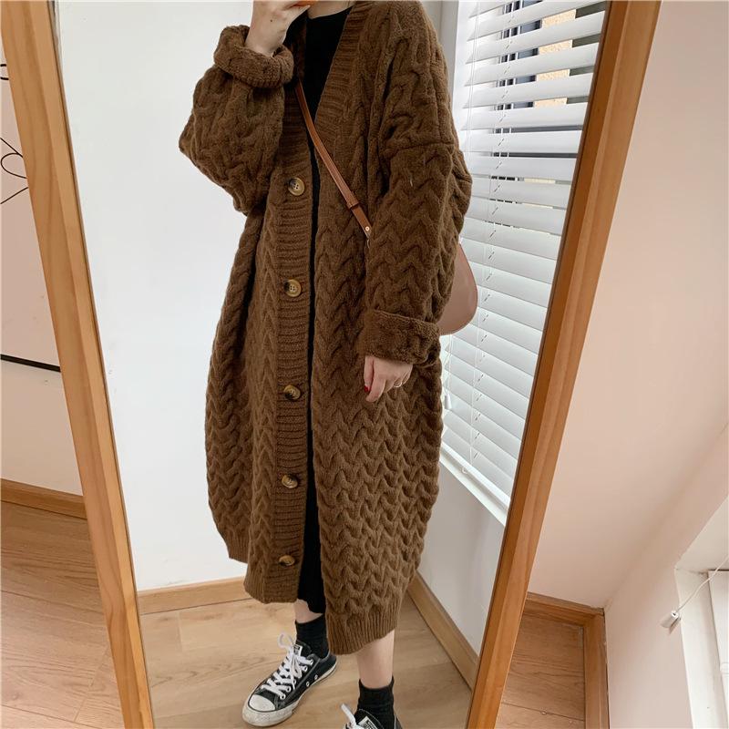 New Warm Thick Wool Women Outerwear Fashion Elegant Knitted Long Sweater Cardigan Office Female Single Breasted Jackets Street