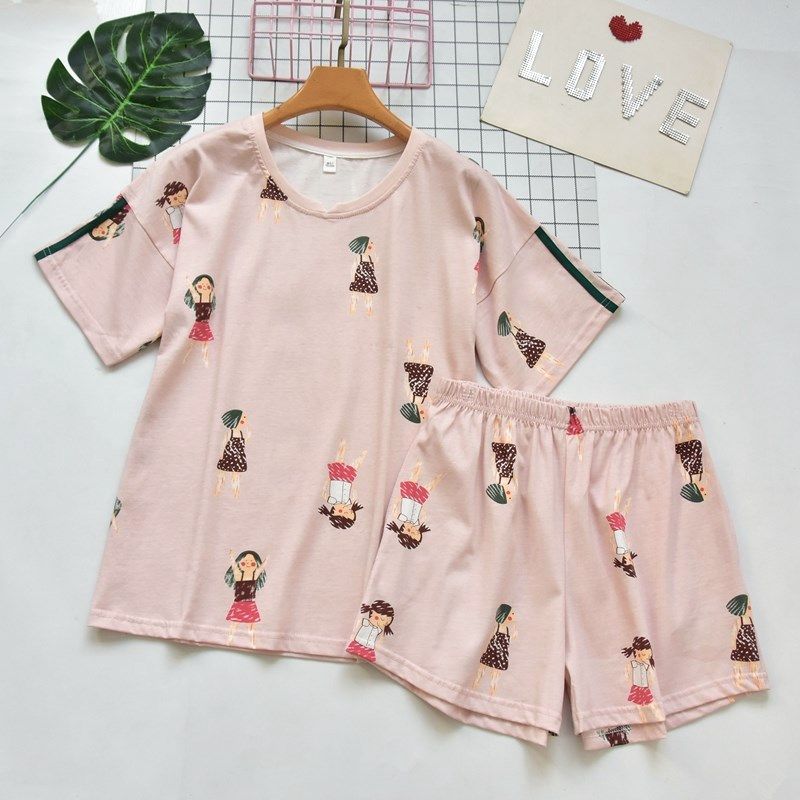 

Women s Cotton round Neck Pullover Pajamas Home Wear Cartoon Dark pink M