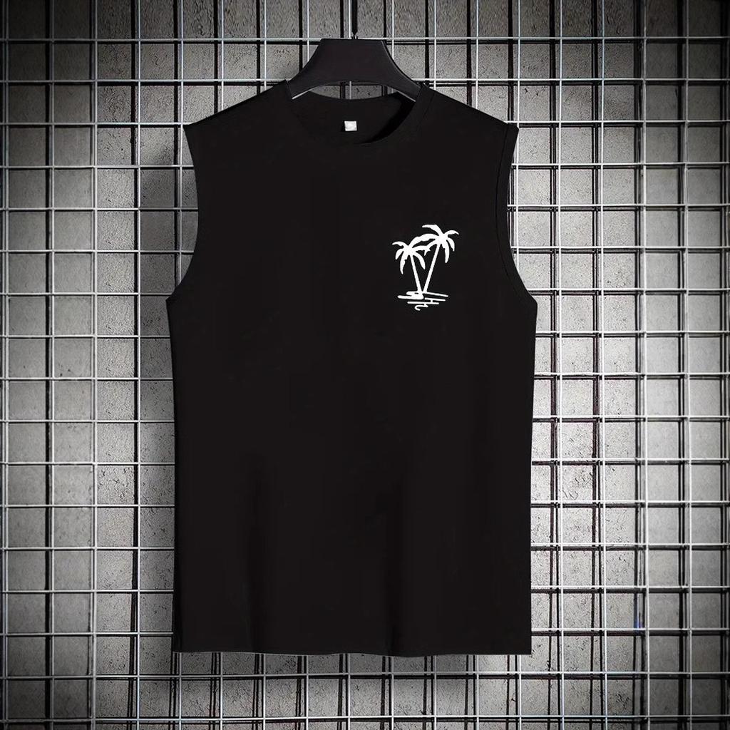 Summer men's casual palm tree print vest Casual fashion Sports Fitness Beach style men's cotton sleeveless vest