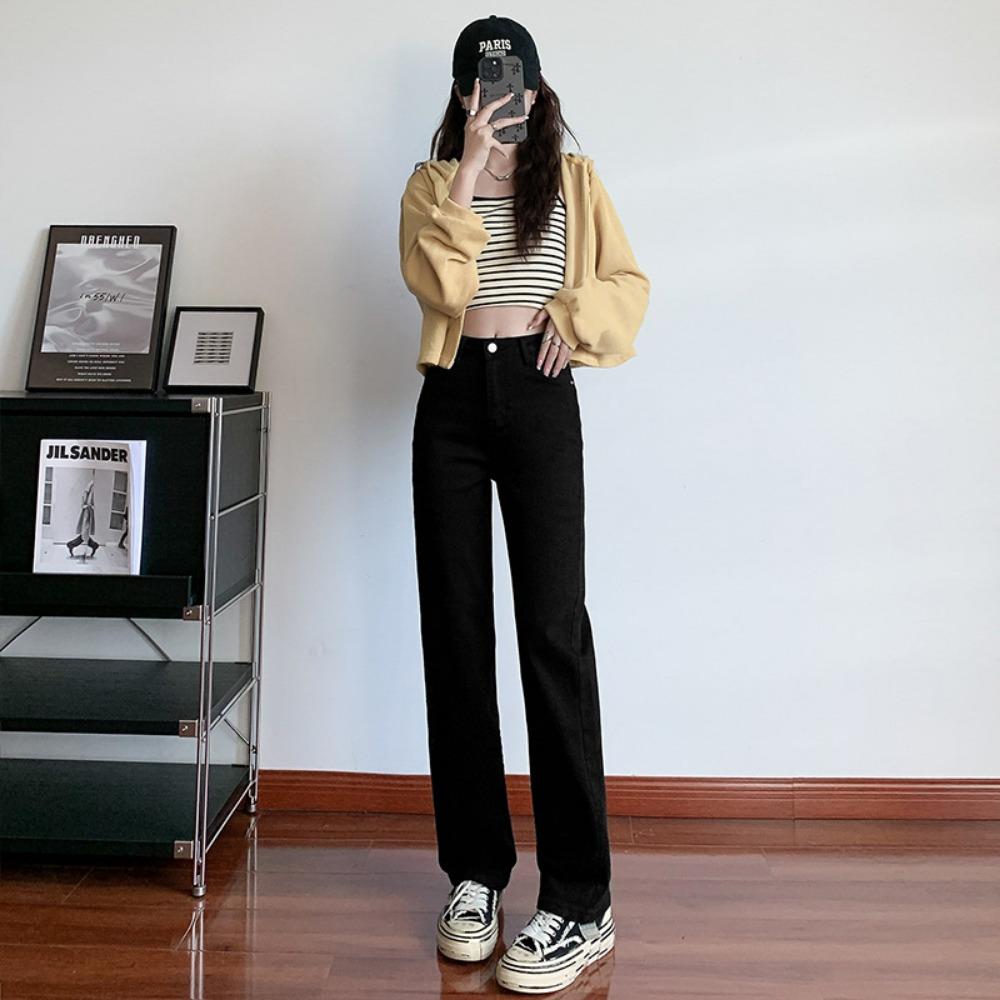 

Personalized straight jeans women s high waist loose high thin high 2025 spring and autumn new versatile jeans 2XL чёрный