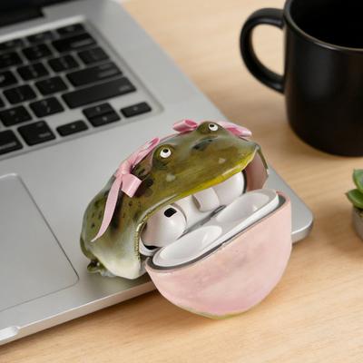 Ugly Bow Frog Earbud Case for AirPods 1/2/3/4/Pro 1/2/3 Bluetooth-compatible Wireless Earphone Charging Case Cover Clear Headphone Protective Shell