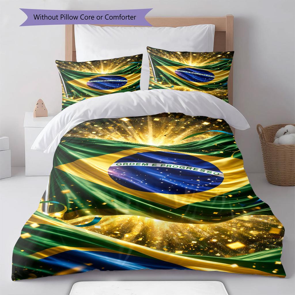 Brazil National Football Team Pattern Bedding,Quilt Set Quilt Cover Pillowcase Home Birthday Gift(1 * duvet cover + 2 * pillowcase, without core)