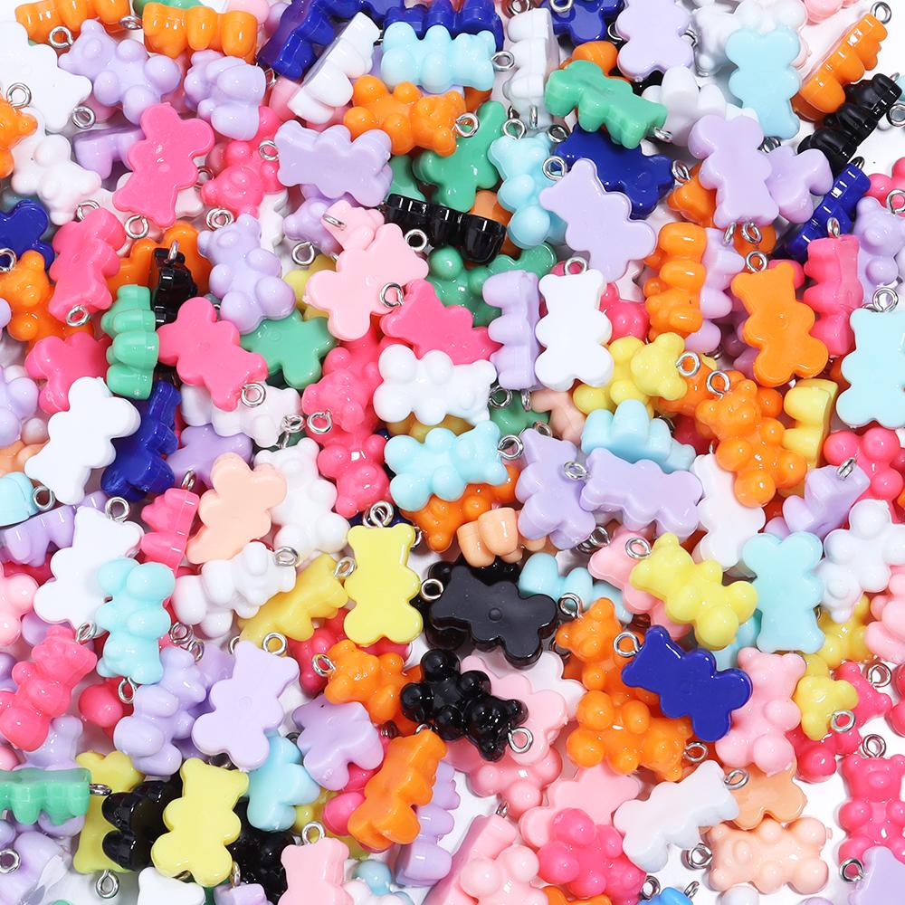 10Pcs/Lot 22×12mm Acrylic Pendant Macaron Colored Mini Bear Pendant For Diy Cute Necklace Earrings Gift Jewelry Accessories