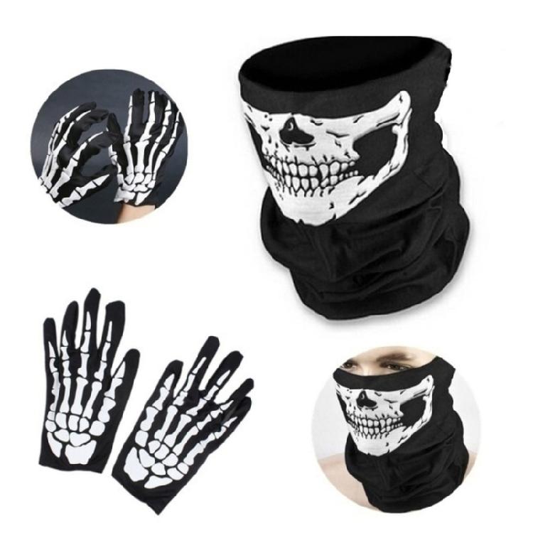 Halloween Skeleton Gloves Skull Face Mask Costume Party Cosplay Props Outdoor