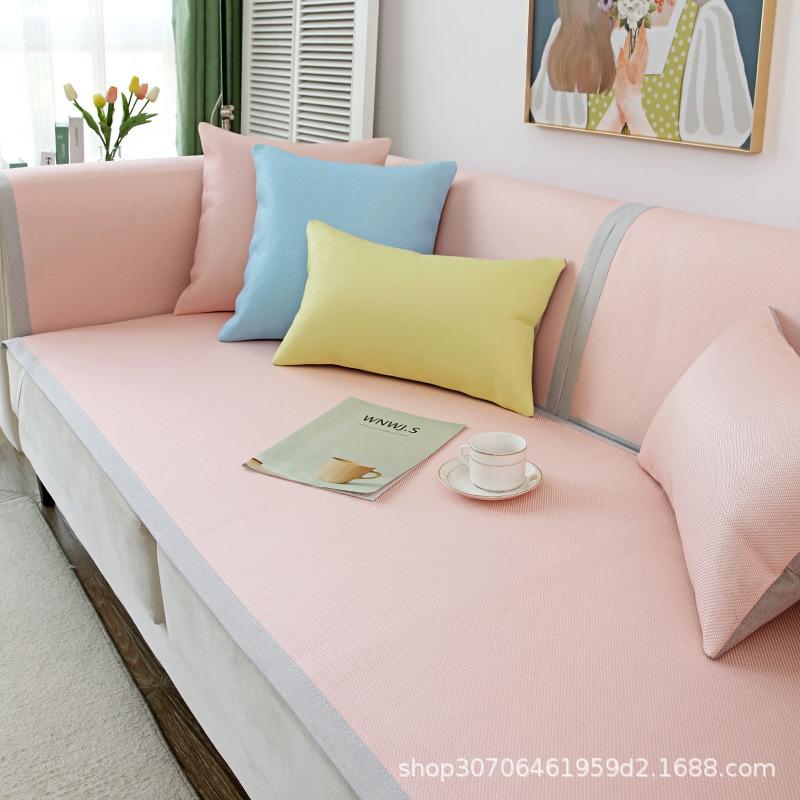 Sofa Cushion Summer Non-Slip Small Plaid Ice Silk Seat Cushion for Summer Simple Summer Style Fresh Backrest Towel Sofa Cover