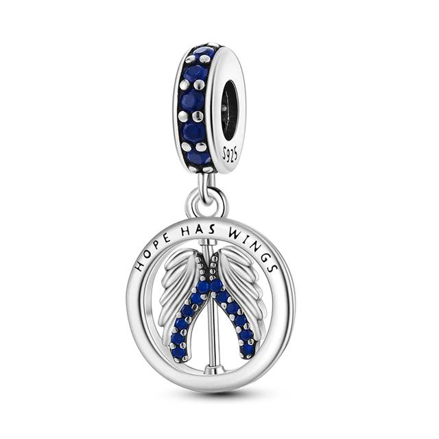 Fit Bracelet Inlaid Zircon Beads Charms 925 Silver Heart -Shape Colorful Dangle Pendants Bangle Jewelry