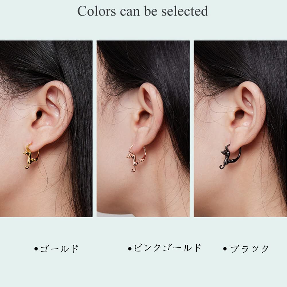 Rockyu Ohrringe für Niedliche Katze Tier Katze 925 Neue Mode Accessoires Breite Damen, Creolen, Ohrringe, Motiv, Ring, Schwingend, Silber, Hypoallergen,