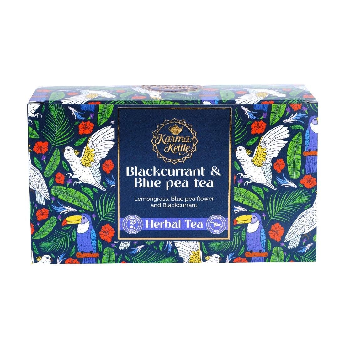 Karma Kettle Black Currant & Blue Pea Tea, Herbal Tea, 25 Staple Free Teabags