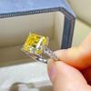 Yellow Moissanite Micro-Pavé Square Ring - Stylish Women's European American Cross-Border Bestseller