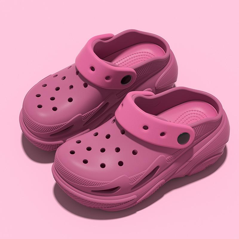 5.0 Height-increasing hole shoes PVC women's summer new cute muffin thick-soled non-slip bag head slippers