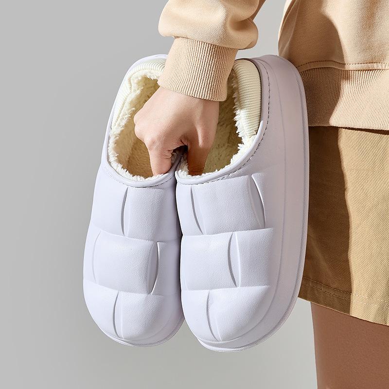 Winter Frauen Baumwolle Hausschuhe Wasserdichte Warme Plüsch Schuhe Mode Indoor Hause Dicke Sohle Schuhe Nicht-Slip Solide Paar Hausschuhe