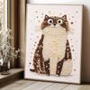 Cute Brown Cat Pearl Bead Painting Kit with Frame Sparkling Canvas Art Romantic Bedroom Decor Gift for Adults Home Wall Decor
