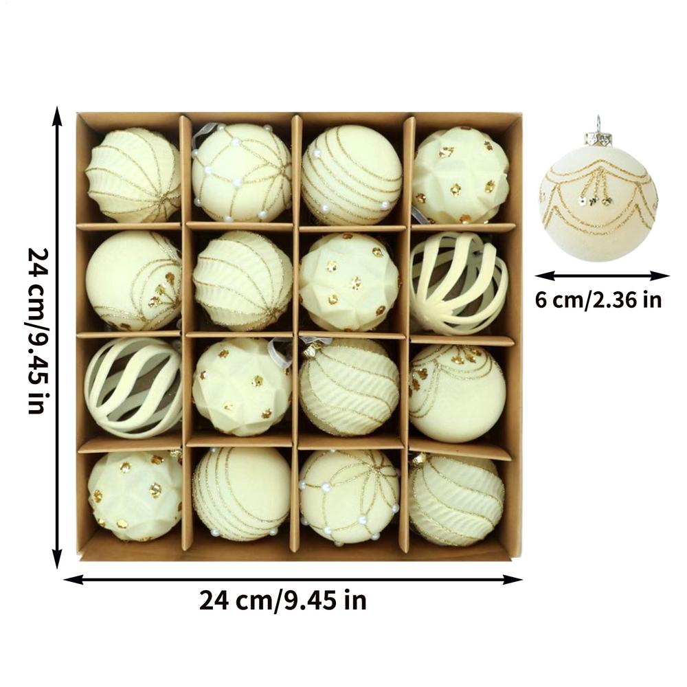 

Christmas Ball Ornaments Set 16pcs Flocking Hanging Balls Decor Gift for Tree Fireplace Window Door Wall Home Holiday Decoration 6cm