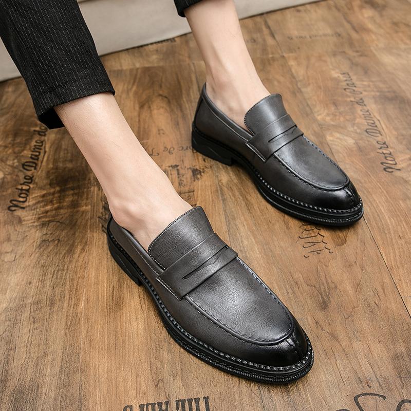 Men Thick Soled Loafers Slip On Fashion Leather Shoes Round Toe Men Casual Shoes Comfortable Classic Leather Shoes Men