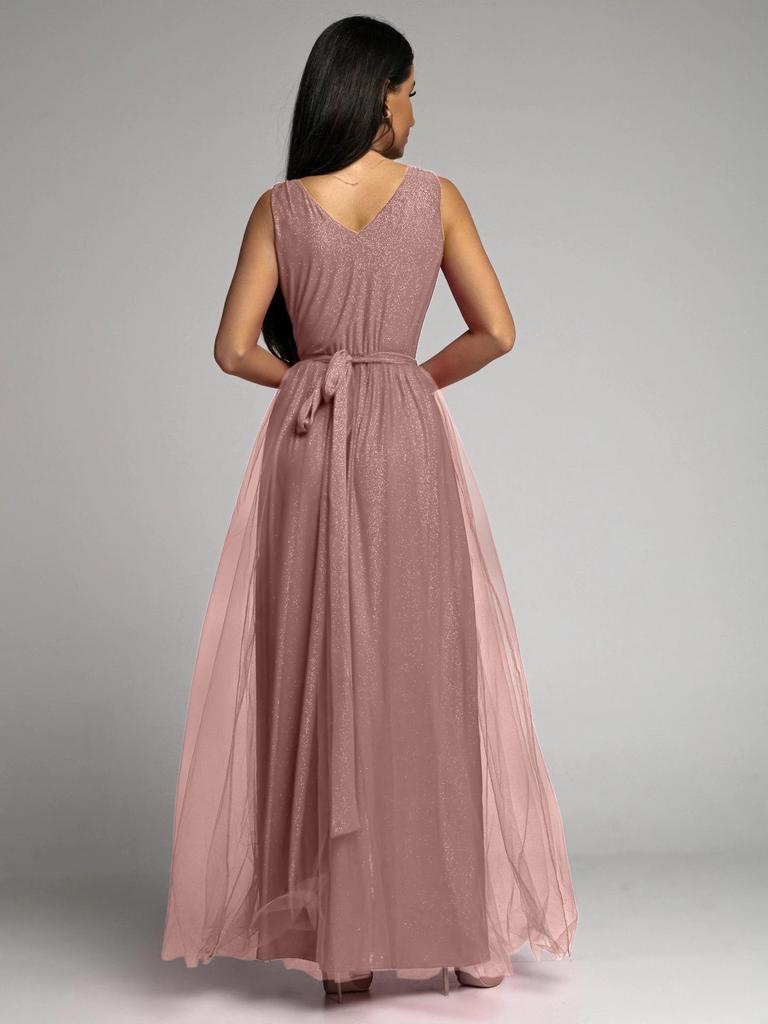 Cross-border 2023 V-Neck Waist-Cinching Sparkling Evening Gown with Slit