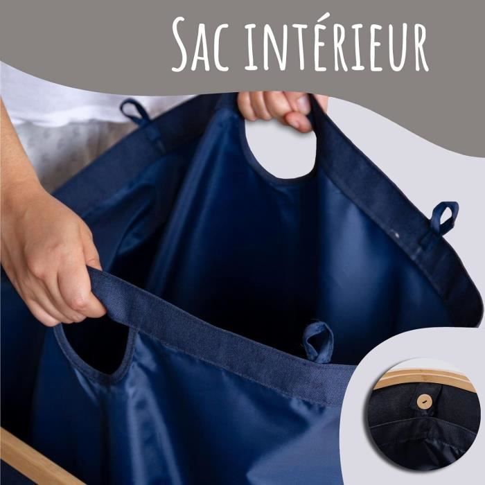 Panier à linge - lonbet - xl 100 l - bambou - tissu - avec couvercle