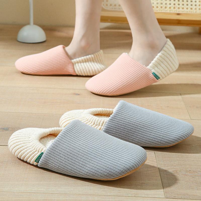 

Japanese autumn and winter warm velvet bag and cotton slippers women s confinement postpartum home wooden floor non-slip soft bottom silent men L size (suitable for sizes 39-40)