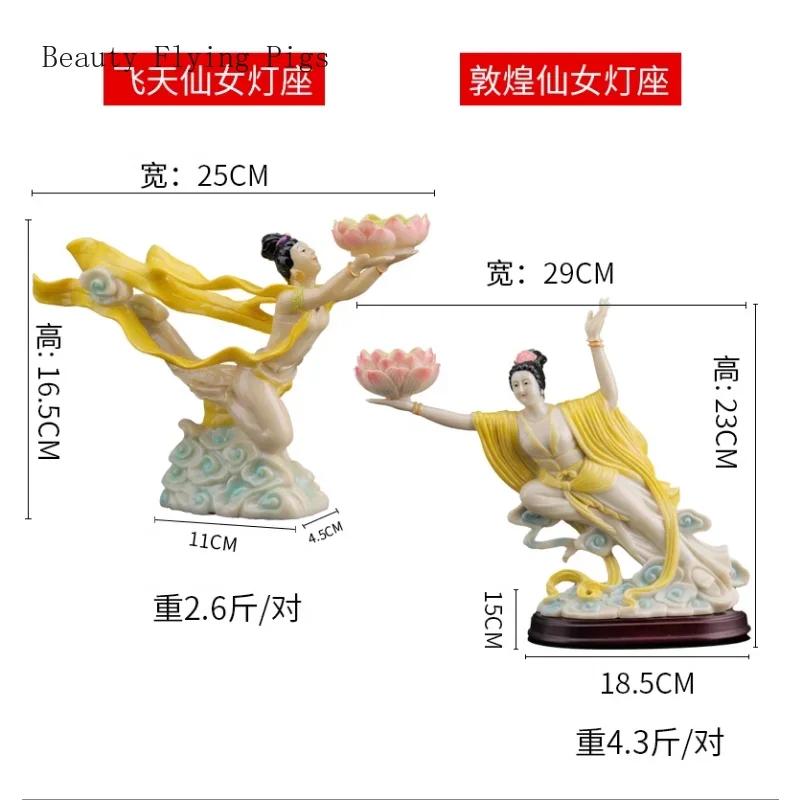 1 Pair Resin Dunhuang Fairy Lamp Holders Chinese Lotus Buddha Front Lamp Holder Offering Feng Shui Ornaments Candlestick Holder