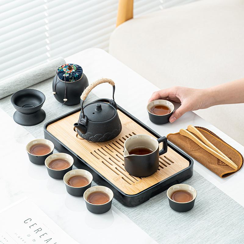 Travel tea set Outdoor portable teapot Household Kung Fu tea set Tea tray Ceramic business gift