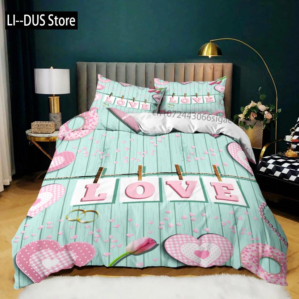 

Одеяло Сердце Розовое Сердце Набор Постельного Белья Подарок на День Святого Валентина Девочка Спальня Микрофибра Размер Queen King Comforter (quilt)-EU Single(135*200cm)3pcs