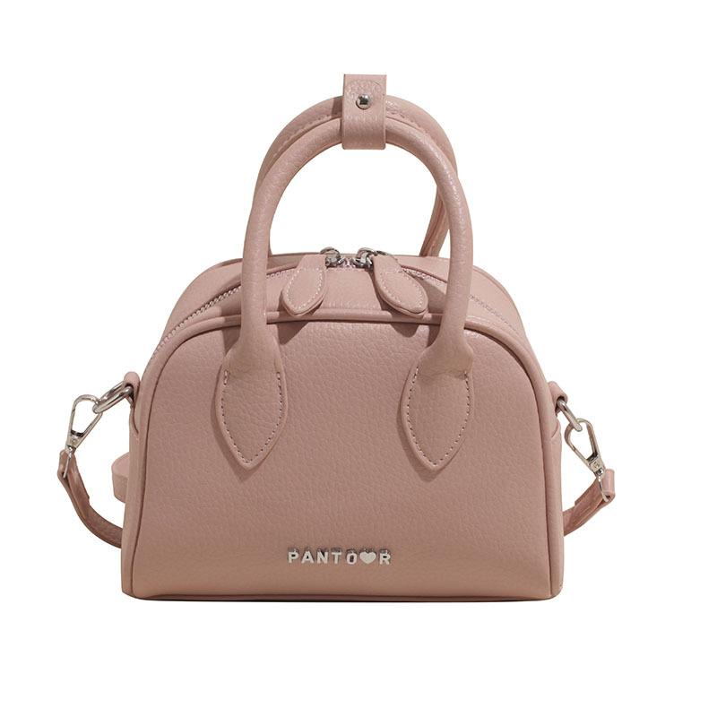 Korean Version of Temperament Advanced Sense Niche Lychee Pattern Portable Boston Bag Simple Solid Color Commuting Temperament Messenger Women's Bag