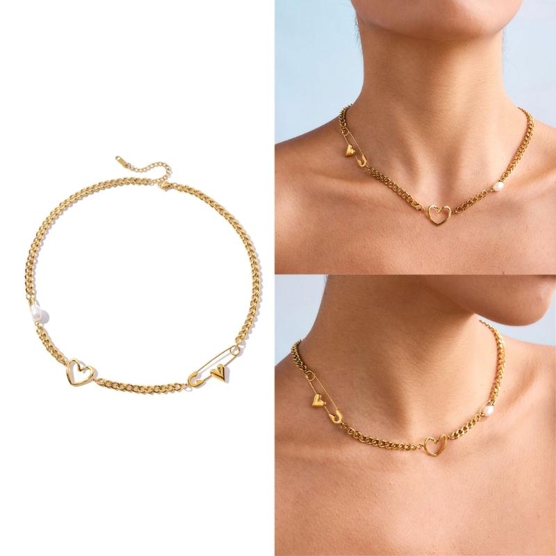 Adjustable Stainless Steel Paper Clip Inspired Heart Necklace For Women Fashion Jewelry Daily Wear Collarbone Chain