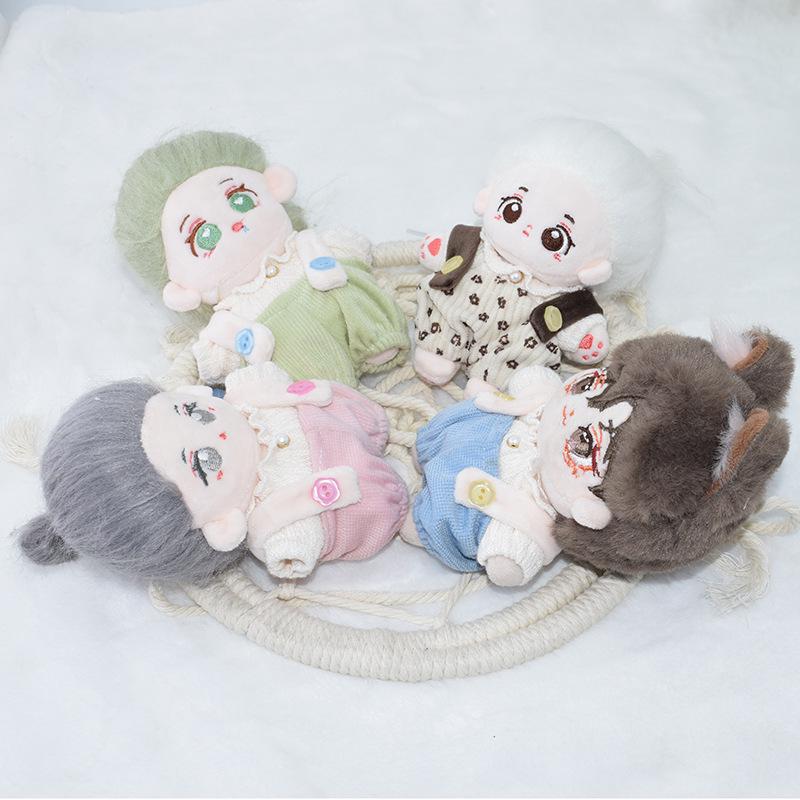 10cm Cotton Doll Clothes - T-shirt & Overalls Set for Plush Toy with Starfish or Normal Body, Universal Replacement.