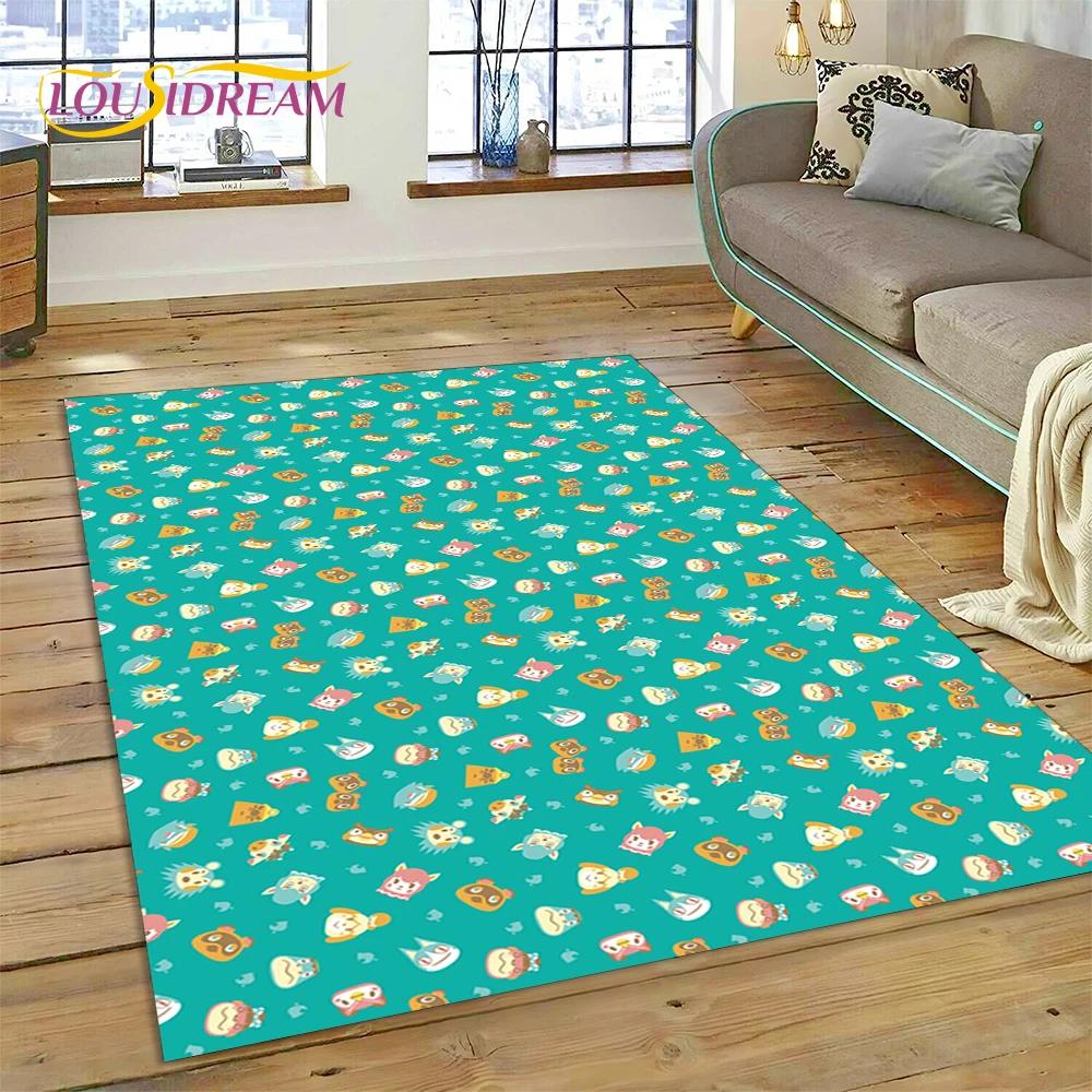 Niedlicher 3D-Cartoon-Teppich mit Animal Crossing New Horizons für Wohnzimmer, Schlafzimmer, Heimdekoration, rutschfeste Dekoration für Sofa, Kindergeschenk
