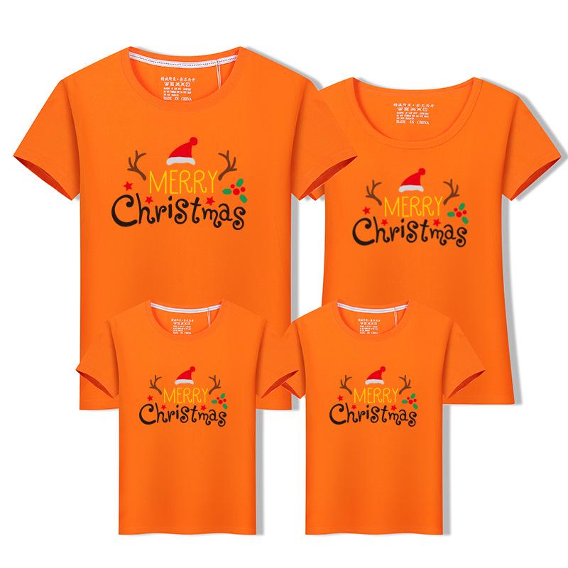 High-End Pure Cotton Family Christmas T-Shirt Set - Mother & Daughter Matching Short Sleeves for Families of Three or Four