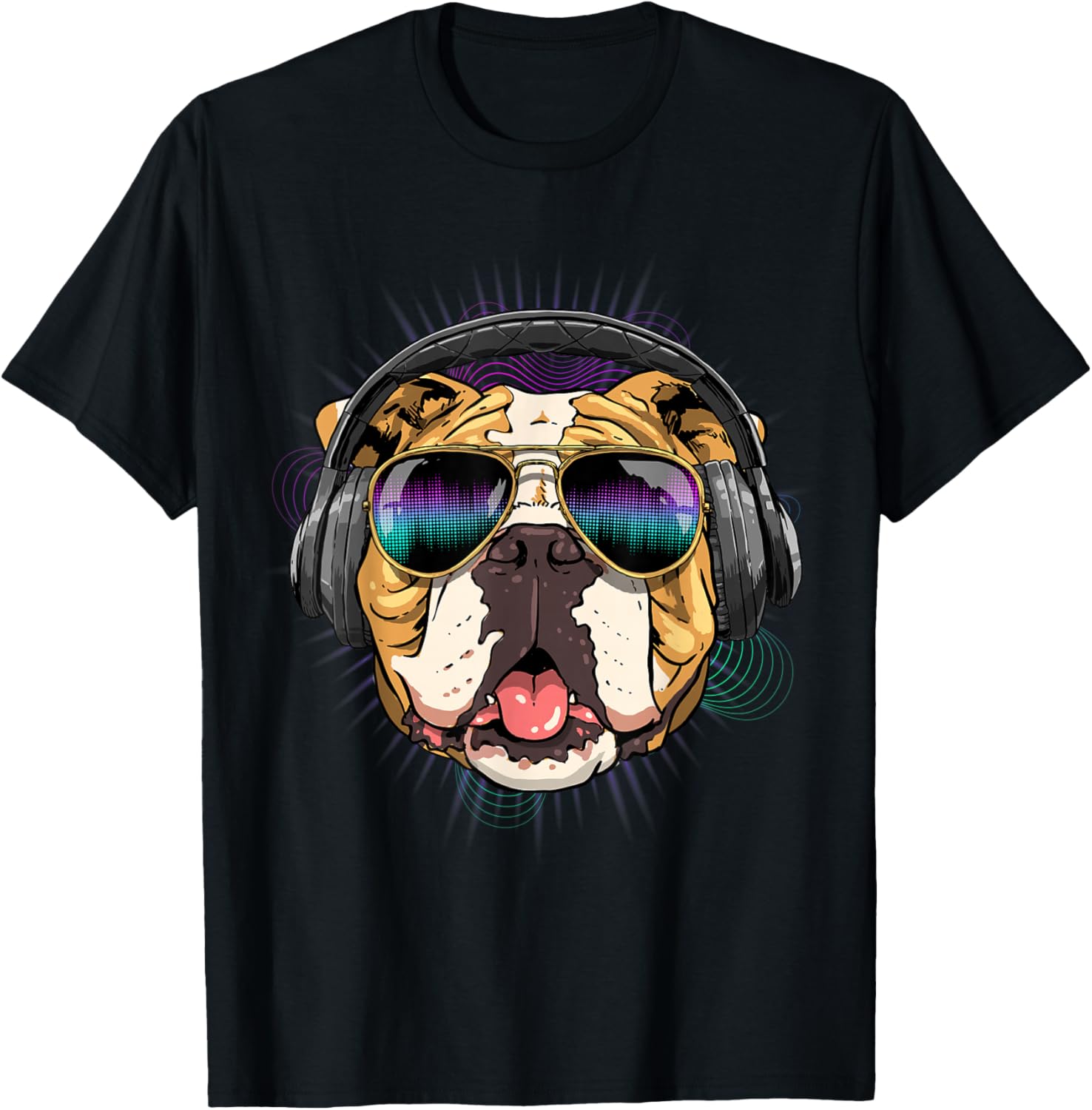 

Music Bulldog DJ Headphones Graphic Tee Men Casual Cotton Short Sleeve T-Shirt 4XL