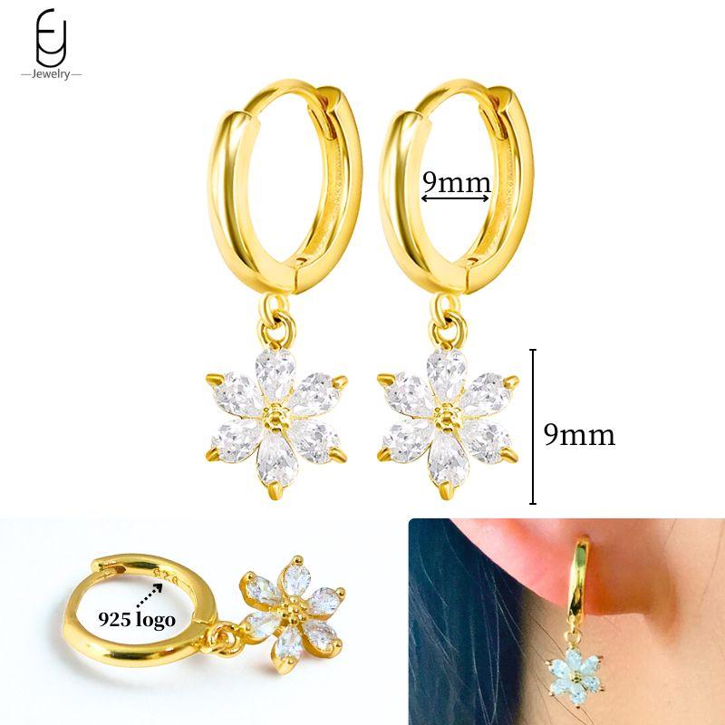 925 Silver Ear Needle White Crystal Gold Earrings for Women Luxury Water drop/Heart/Flower Pendant Earring Fine Jewelry