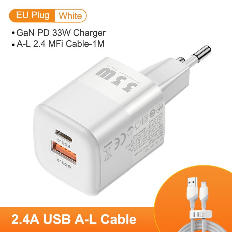 Kuulaa Carregador usb c 33w gan tipo c pd carregamento rápido para iphone 13 12 11 max pro xs 8 plus para ipad air 4 ipad 2021 mini