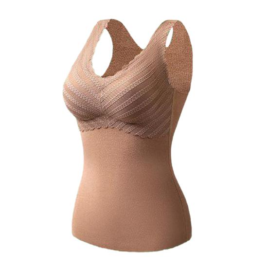 Thermal Vest V-Neck Sleeveless Chest Pad Underwear Vest Seamless Velvet Lining Autumn Winter Warm Bottom Vest