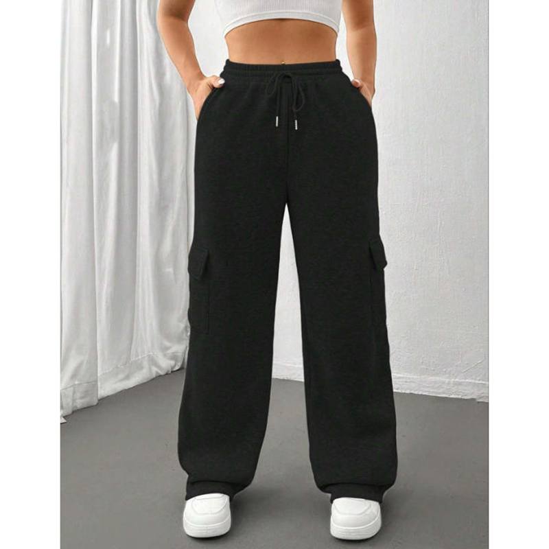 Damen Thermo-Hose Unifarben, Lässige Bequeme Hose mit Seitentaschen und Kordelzug für den Winter, Damen Hosen für Sport und Alltag