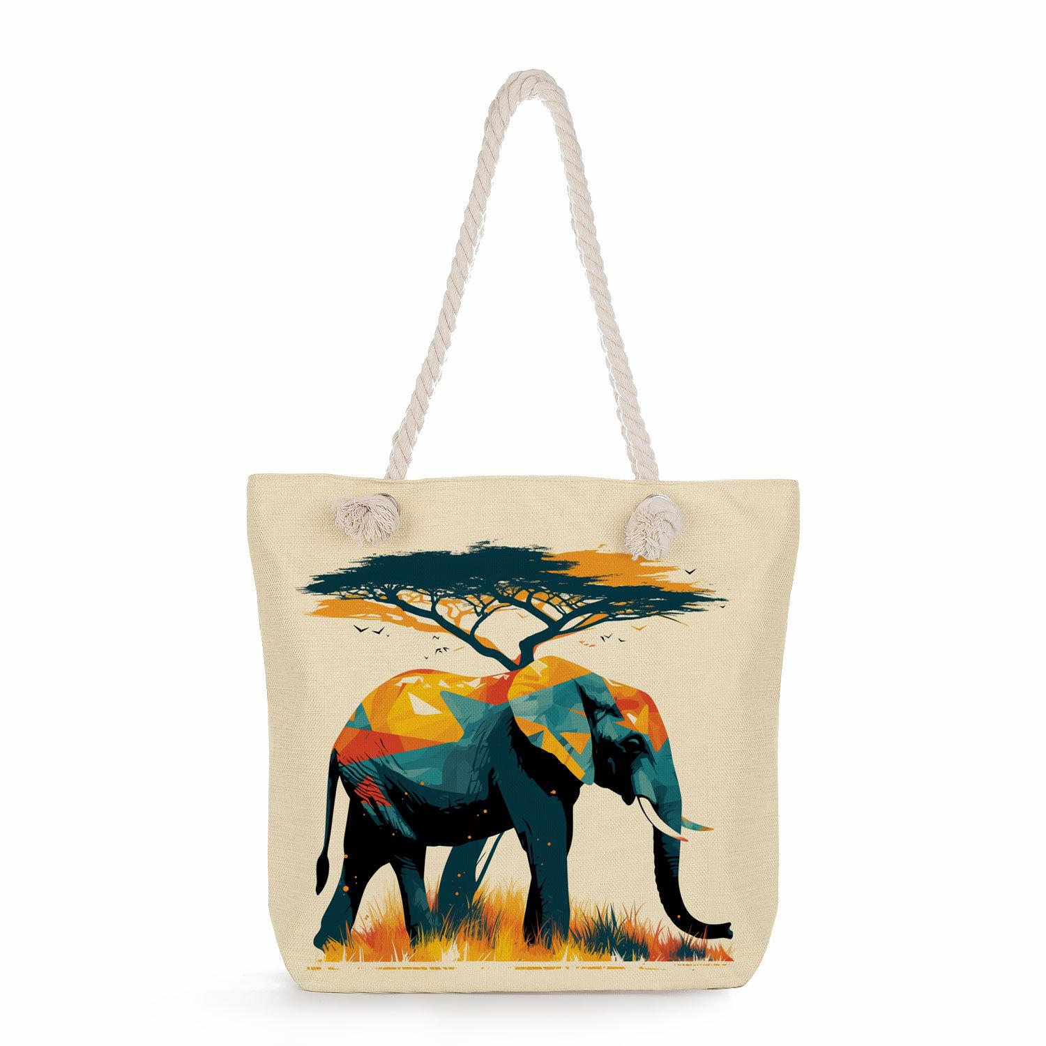Elephant print thick rope single-shoulder beach bag 7324