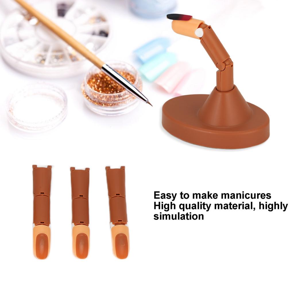 Nail Art Training Practice Finger Bendable Joints False Nail Tips Finger Mannequin with Base