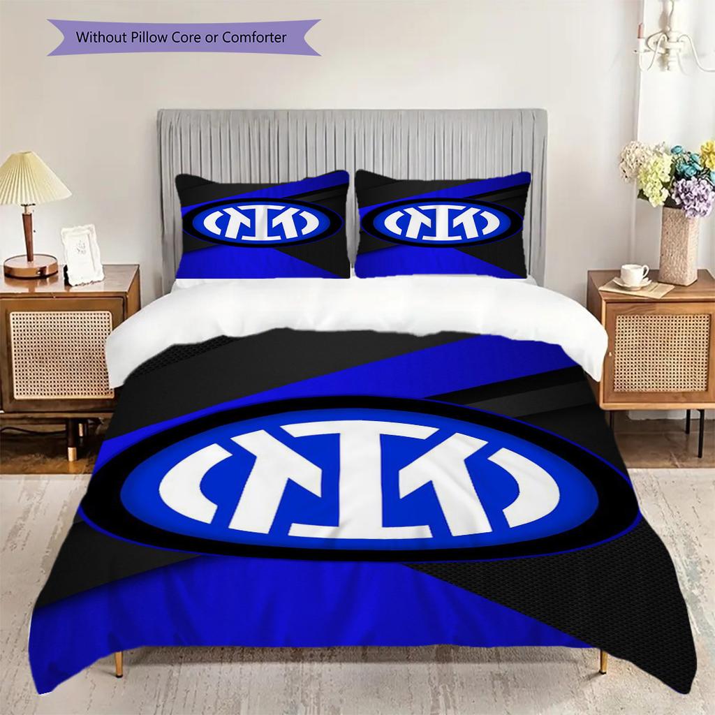 Set da tre pezzi Display Emblema Inter (1 * copripiumino + 2 * federa, senza nucleo) Copripiumino e federa 2D piatti, morbidi e confortevoli