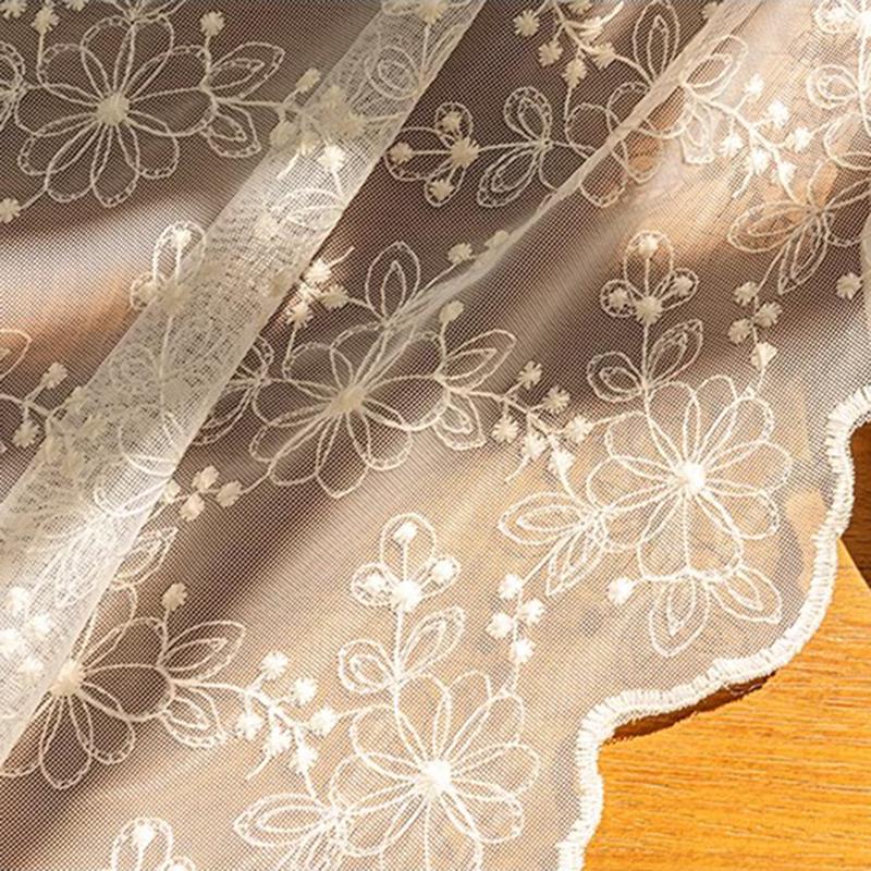 Vintage Lace Curtain 1pc Embroidered Floral Small Window Sheer for Kitchen Living Room