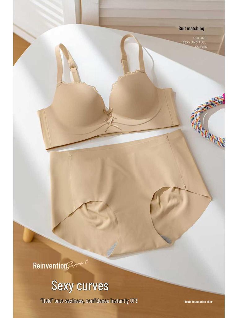 Red Series Seamless Push-Up Bra Set for Women - Side Support, No Underwire, Sexy Thin Hollow Out Design