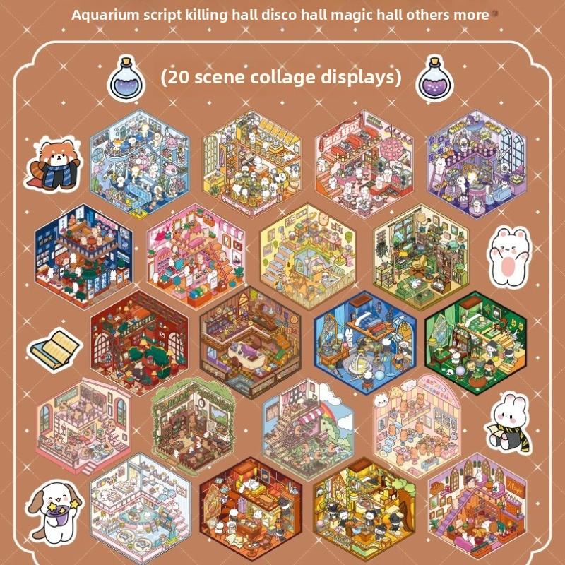 40 Peças 20 em 1 Livro de Coleção de Adesivos de Paisagem 3D para Scrapbooking DIY Junk Journal Cena de Desenho Animado Estética Suprimentos de Artesanato