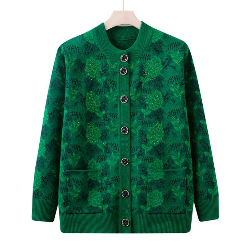 Middle-aged elderly spring clothing female grandma sweater jacket year-old 0 mother plush thickened top old lady cardigan