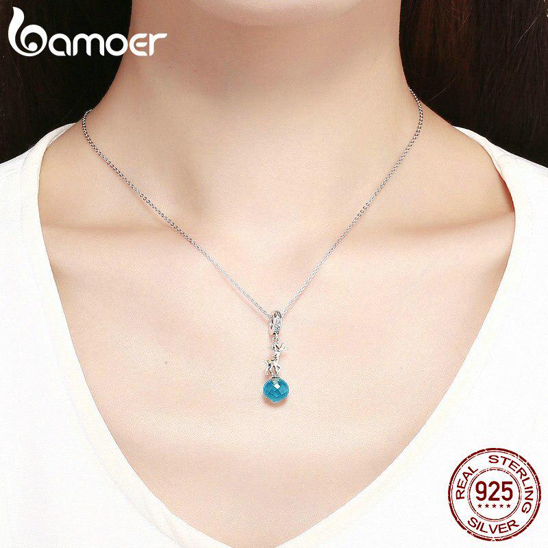 Bamoer Real 925 Sterling Silver Christmas Deer Lovely Elk Pendant Blue Crystal Charms Fit Bracelets